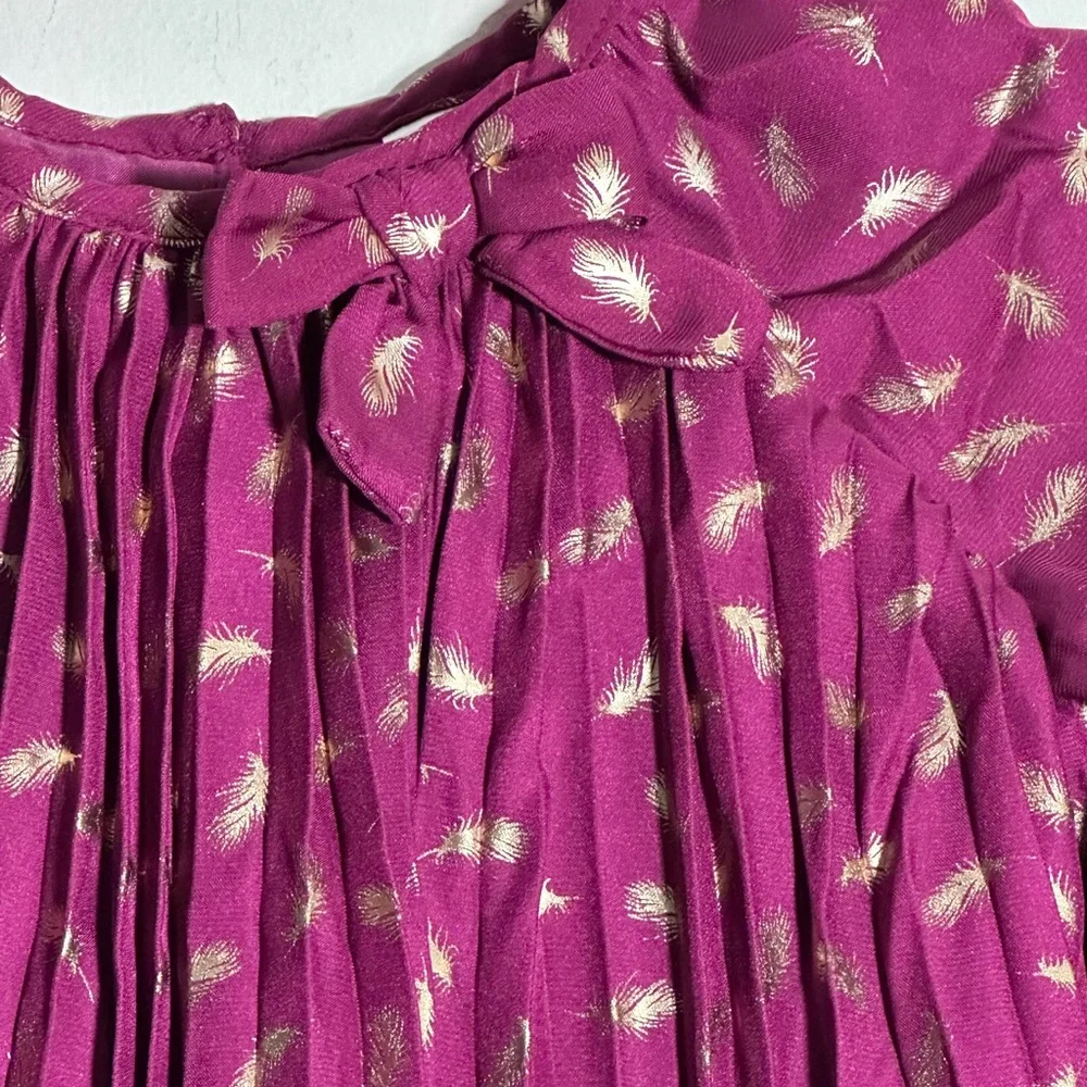Cherokee Magenta Gold Foil‎ Feather Pleated Dress Special Occasion Party NWOT